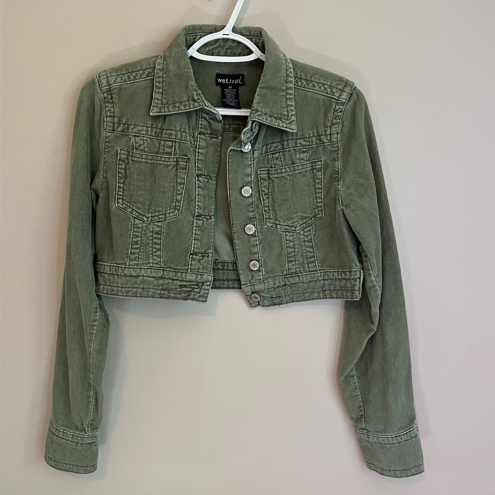 Wet Seal Y2K Olive Green Cropped Corduroy Jacket M Cotton Indie Sleaze Military